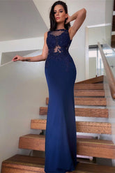 Elegant Navy Blue Lace Appliques Mermaid Prom Dress, Perfect for Special Occasions