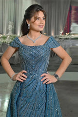 Elegant Liliac Satin Mermaid Prom Dress with Glitter Beadings and Long Sleeves