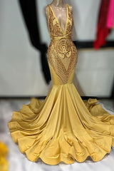 Dark Gold Sleeveless Appliqué Mermaid Prom Dress Elegant Evening Gown