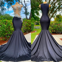Elegant Black Sleeveless Strapless Applique Mermaid Prom Dress for Special Occasions