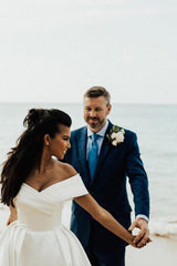 Elegant White V-Neck Off-Shoulder Lace Ball Gown Wedding Dress with Cathedral Train