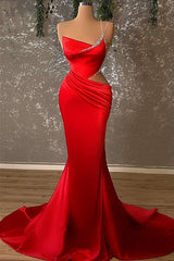 Elegant One-Shoulder Spaghetti-Strap Red Mermaid Prom Dress for Women