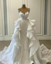 Sweetheart Lace Appliqué Mermaid Wedding Dress with Detachable Train