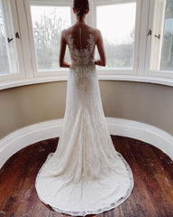 Exquisite Pearl Mermaid Wedding Dress Appliques Lace Sash Bridal Gown