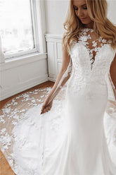 Sleeveless Jewel Lace Appliques Mermaid Wedding Dress for an Elegant Bride