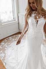 Sleeveless Jewel Lace Appliques Mermaid Wedding Dress for an Elegant Bride