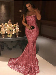 Elegant Strapless Sequin Mermaid Evening Gown: Dazzling Prom Party Dress for Women