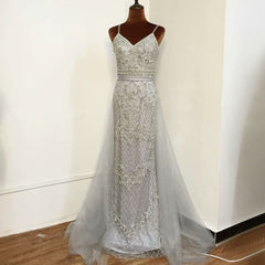 Champagne Sequined Mesh Prom Dress with Sleeveless A Line Backless Style