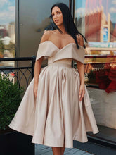 Champagne Off-Shoulder Short Homecoming Dress: Formal Graduation Evening Cocktail Gown