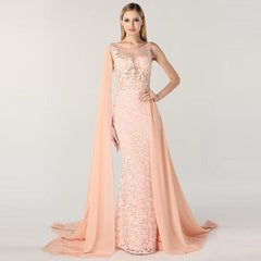 Charming Red Lace Printed A-Line Long Prom Dress with Elegant Trail