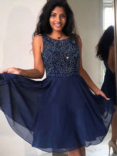 Cute A-Line Beaded Navy Blue Short Prom Homecoming Graduation Dress