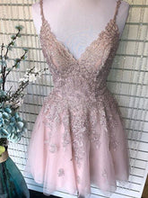 Elegant A-Line V-Neck Pink Lace Prom Dress: Backless, Formal, Graduation, Homecoming