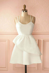 Elegant High-Low White Prom Dress: Open Back, Short Front, Backless Homecoming Style