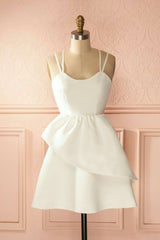 Elegant High-Low White Prom Dress: Open Back, Short Front, Backless Homecoming Style