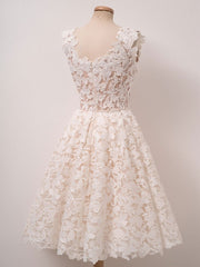 Cute Ivory Lace Short Prom Homecoming Graduation Evening Dress