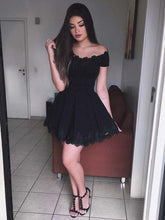 Cute Off Shoulder Lace Black Short Prom Homecoming Formal Evening Dress