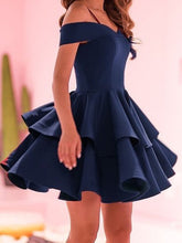 Elegant Off-Shoulder Layered Navy Blue & Red Prom Dress for Homecoming & Evening Parties
