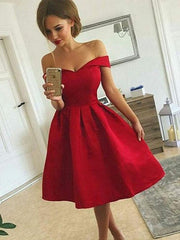Charming Off-Shoulder Red Satin Short Prom Dress Homecoming Graduation Formal