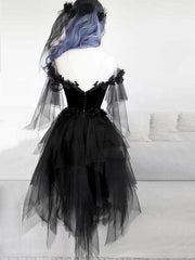 Elegant Off-Shoulder Black Lace Prom Dress with Fluffy Skirt for Homecoming