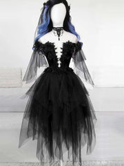 Elegant Off-Shoulder Black Lace Prom Dress with Fluffy Skirt for Homecoming