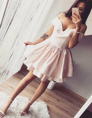 Cute Off Shoulder Layered Pink Homecoming Short Prom Evening Dress