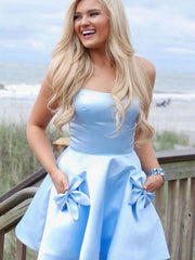 Light Blue Lace Long Sleeve Short Homecoming Graduation Evening Dress