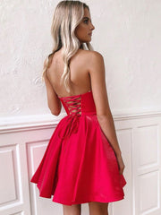 Strapless Backless Red Homecoming Dress Short Prom Evening Graduation Gown