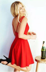 Chic V-Neck Backless Short Prom Dress: White and Red Homecoming Graduation