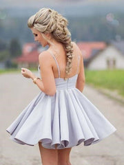 Elegant V-Neck Backless Short Gray Lace Prom Dress for Graduation Homecoming