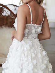 Elegant V-Neck Open Back White Lace Floral Short Prom Dress for Homecoming Events