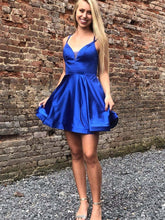 Elegant Royal Blue Satin V-Neck Short A-Line Prom Dress for Homecoming & Cocktail