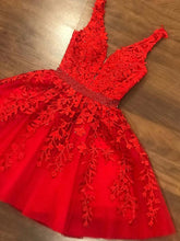 Elegant V-Neck Short Red Lace Prom Dress with Belt for Graduation & Homecomings