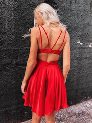 Chic Red V-Neck Short Prom Dress with Corset Back for Homecoming & Evenings