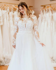 Elegant Off-the-Shoulder A-Line Wedding Dress with Long Sleeves and Lace