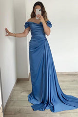 Elegant Mermaid Strapless Off-the-Shoulder Ruffled Prom Dress Long Train Gown