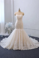 Elegant Sweetheart Backless Tulle Mermaid Wedding Gown with Delicate Lace Appliques