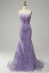 Glamorous Purple Applique Spaghetti Strap Mermaid Prom Dress for Elegant Evenings