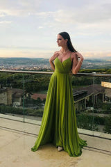 Sleeveless Spaghetti Strap Long Chiffon A-Line Prom Dress - Elegant Design