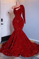 Elegant Long Sleeve Sequin Mermaid Prom Dress Formal Evening Gown