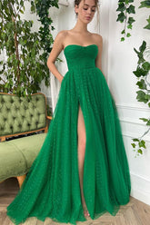 Glamorous Green Tulle Prom Dress with Sweetheart Neckline and High Slit