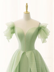 A-Line Organza Green Long Prom Dress for Graduation and Formal Events
