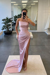 Elegant Strapless Mermaid Slit Evening Gown for Women's Formal Prom Party