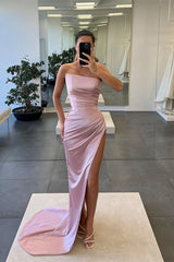 Elegant Strapless Mermaid Slit Evening Gown for Women's Formal Prom Party