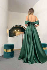 Spaghetti Strap Off-Shoulder A-Line Evening Dress with Lace-Up Back