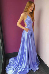 Elegant Full-Length Spaghetti Strap Prom Dress with High Slit and Pockets