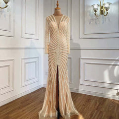 Stunning Black Sequin Long Sleeve Mermaid V Neck Prom Dress