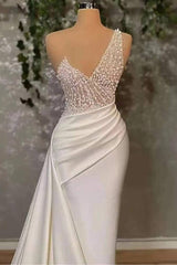 Ivory One-Shoulder Mermaid Prom Dress - Elegant Appliqued Ruffles Gown
