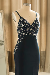 Elegant V-Neck Spaghetti Strap Satin Mermaid Prom Dress with Sequin Embellishments