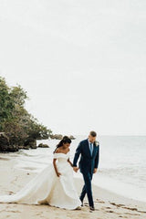 Elegant White V-Neck Off-Shoulder Lace Ball Gown Wedding Dress with Cathedral Train