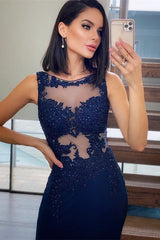 Elegant Navy Blue Lace Appliques Mermaid Prom Dress, Perfect for Special Occasions